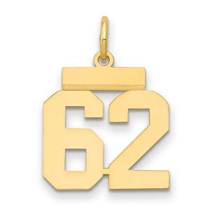 14k Yellow Gold, Athletic Collection, Small Polished Number 62 Pendant
